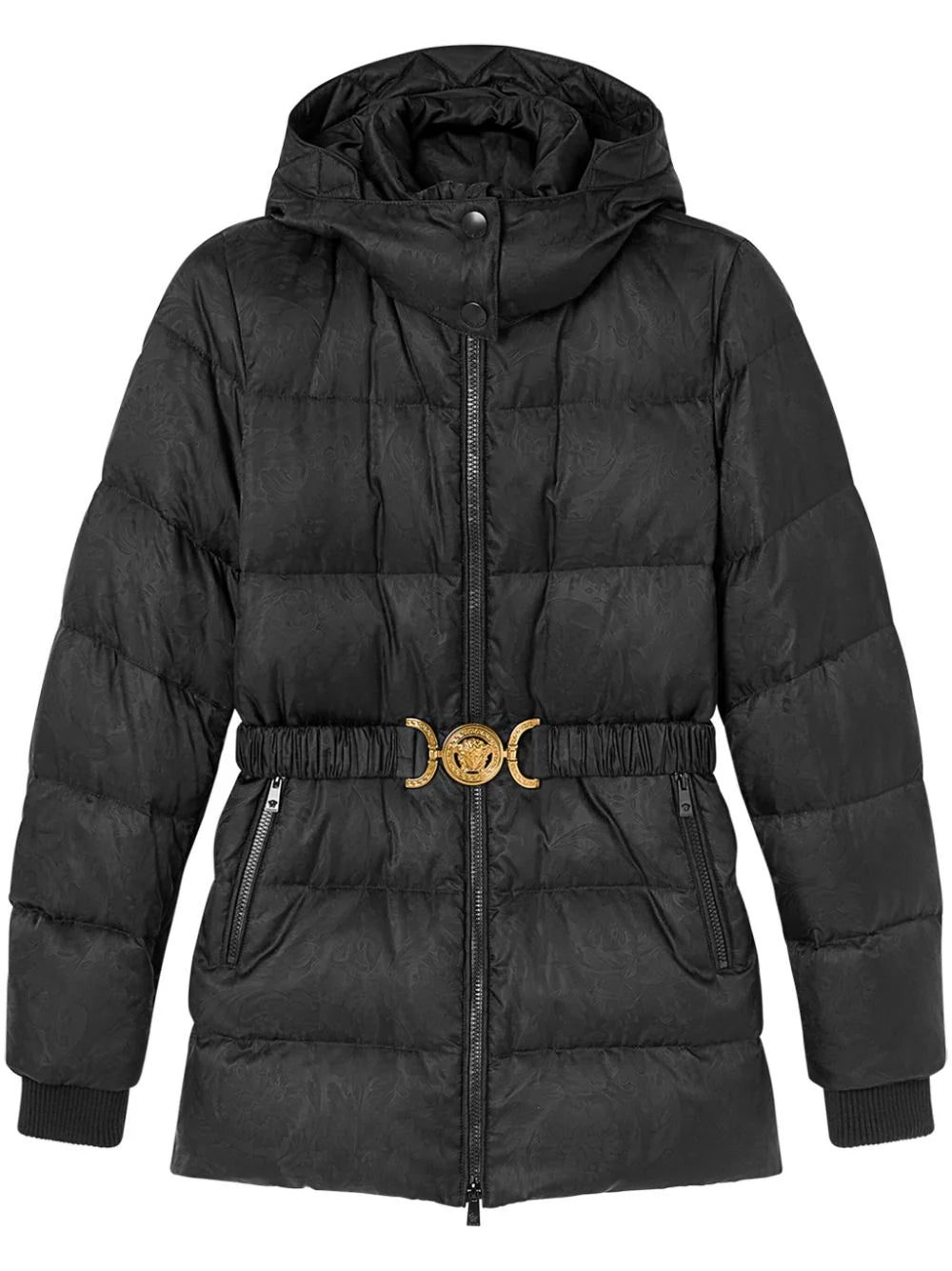 Versace Barocco-print belted puffer jacket