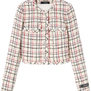 Versace check-pattern tweed cropped jacket