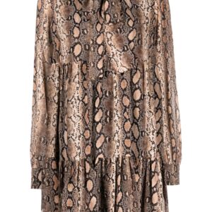 Michael Kors snakeskin-print pussy-bow minidress