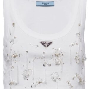 Prada crystal-embroidered ribbed tank top
