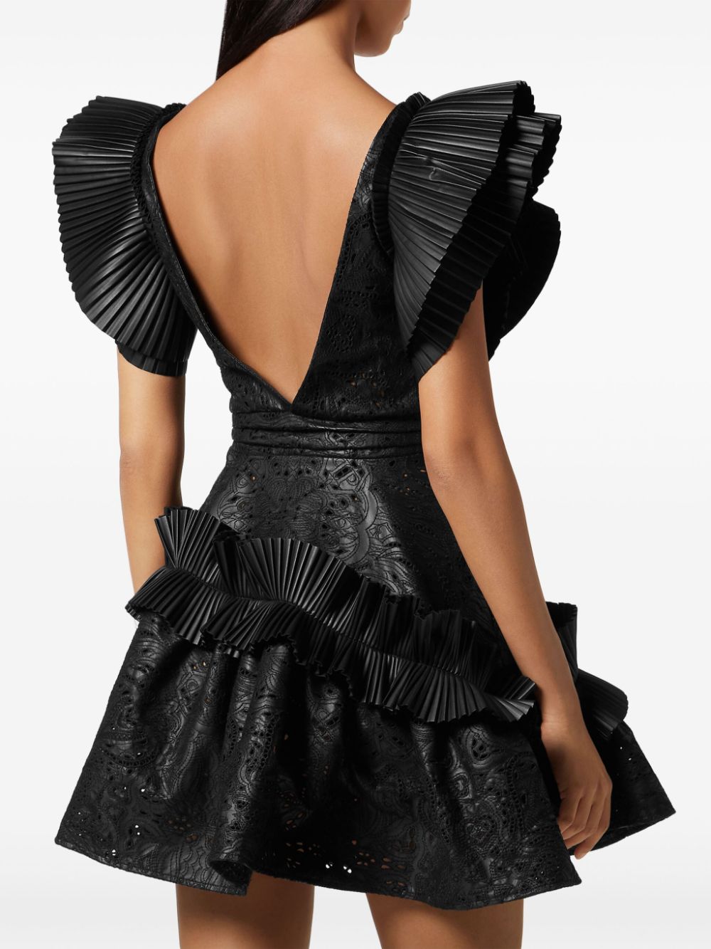 Philipp Plein ruffled faux-leather minidress - Image 3