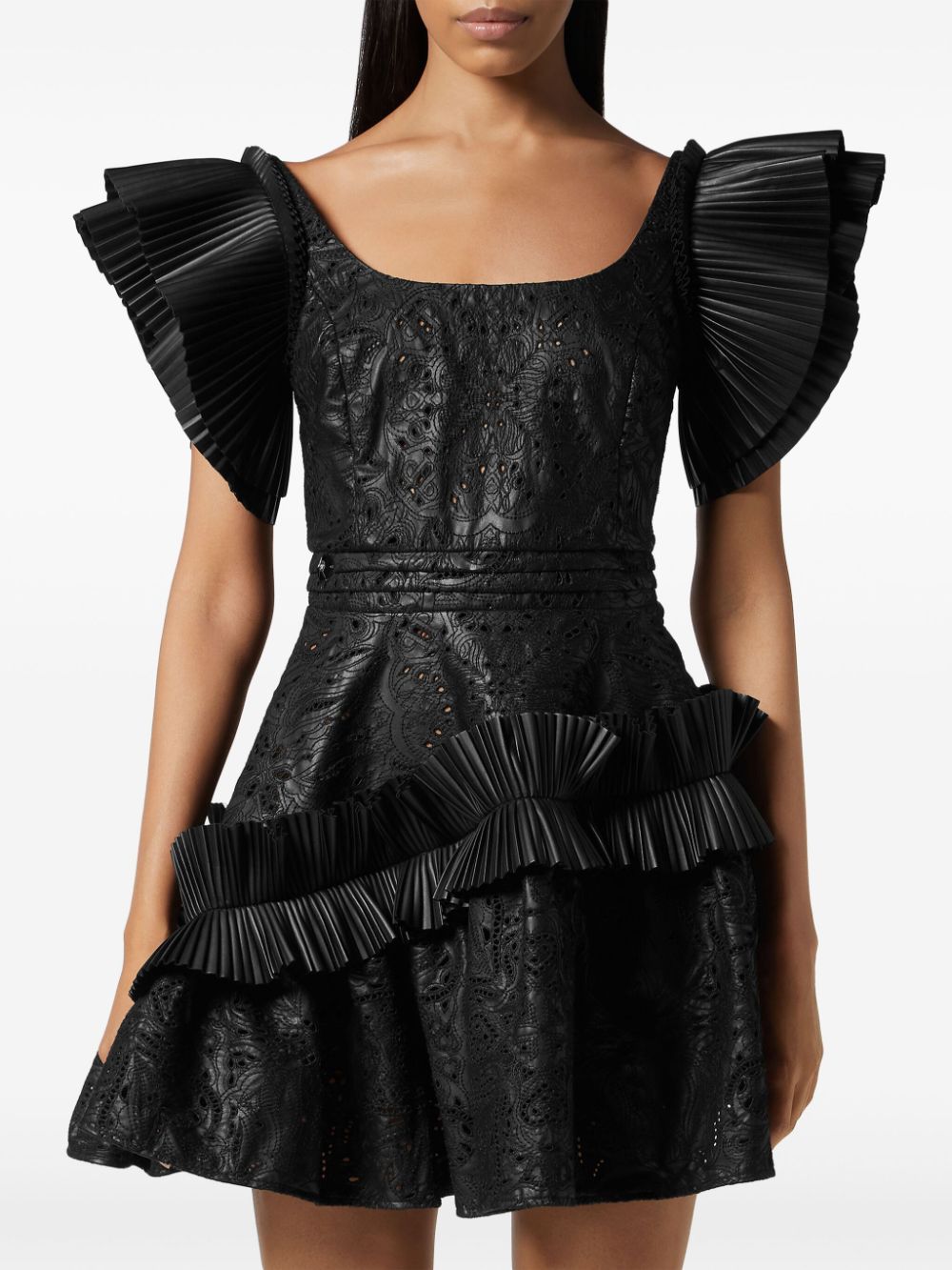 Philipp Plein ruffled faux-leather minidress - Image 2