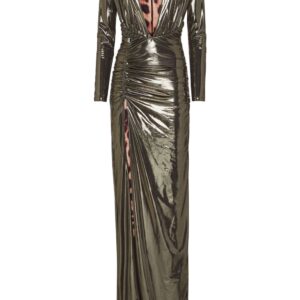 Philipp Plein Lamé Jersey Padded Shoulder Lond Dress