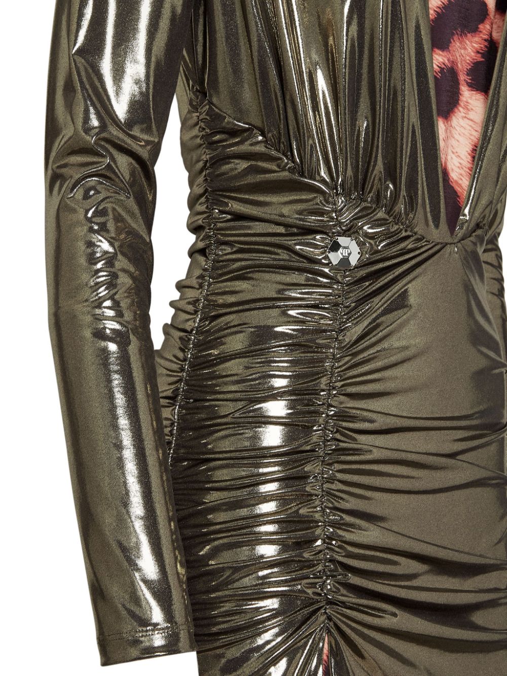 Philipp Plein Lamé Jersey Padded Shoulder Lond Dress - Image 3