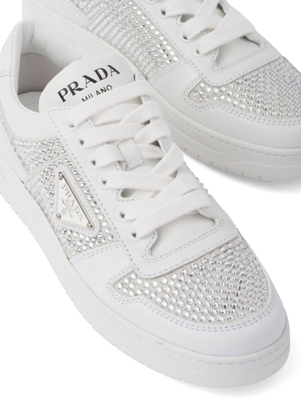 Prada crystal-embellished leather sneakers - Image 5