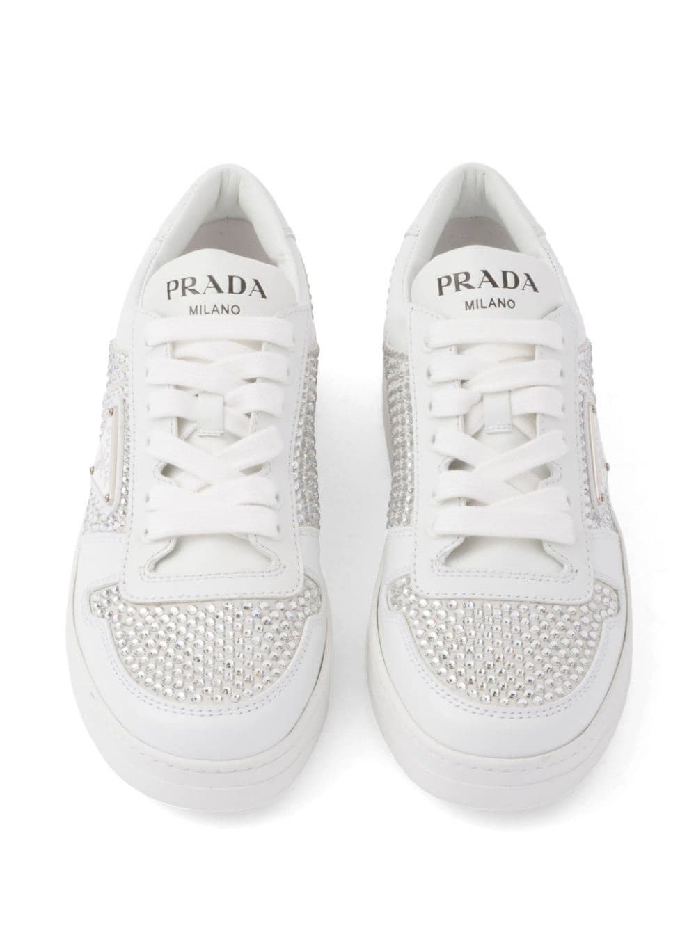 Prada crystal-embellished leather sneakers - Image 4