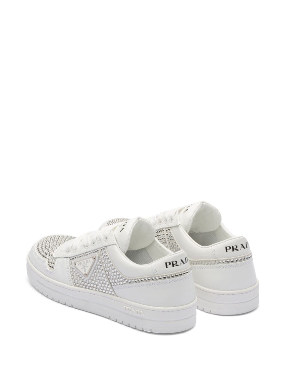 Prada crystal-embellished leather sneakers - Image 3