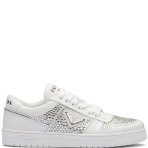 Prada crystal-embellished leather sneakers