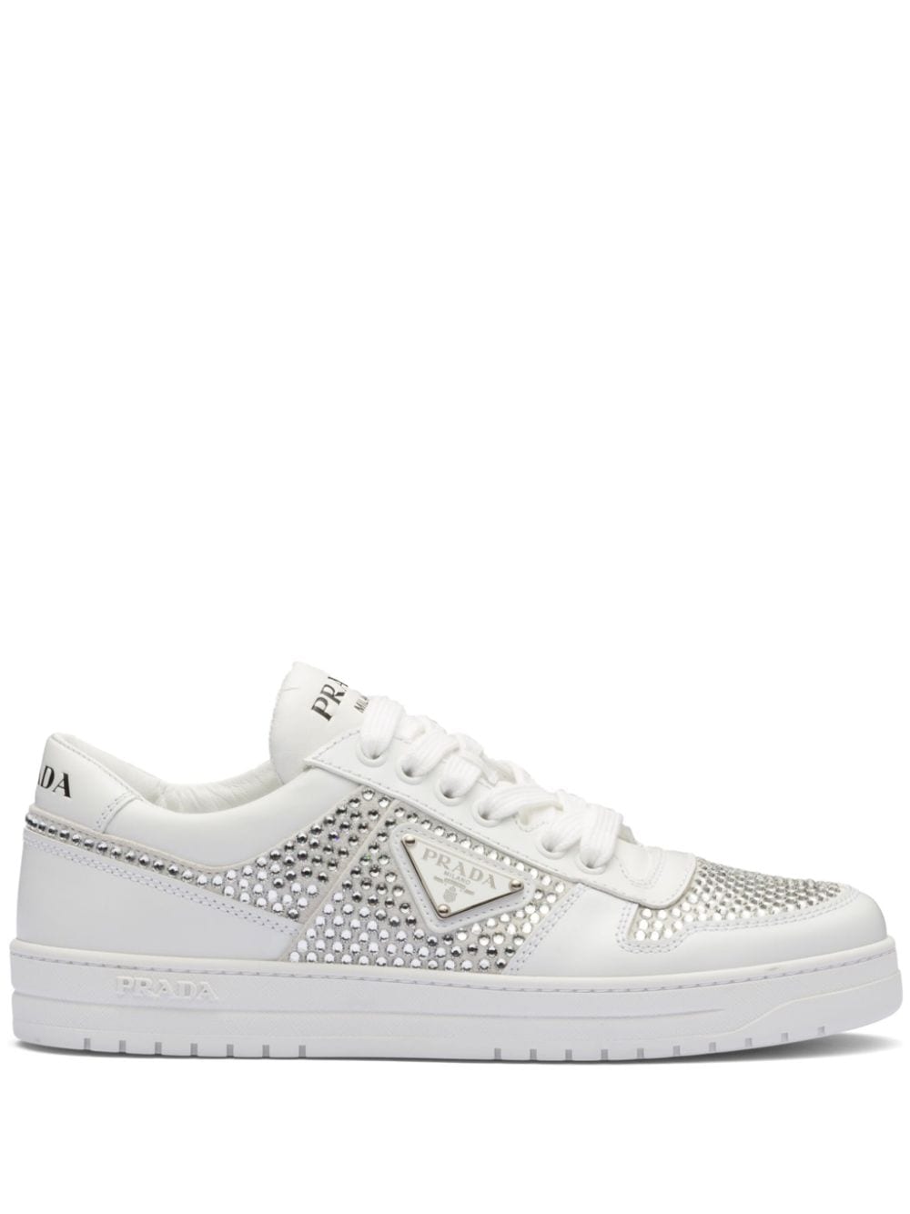 Prada crystal-embellished leather sneakers