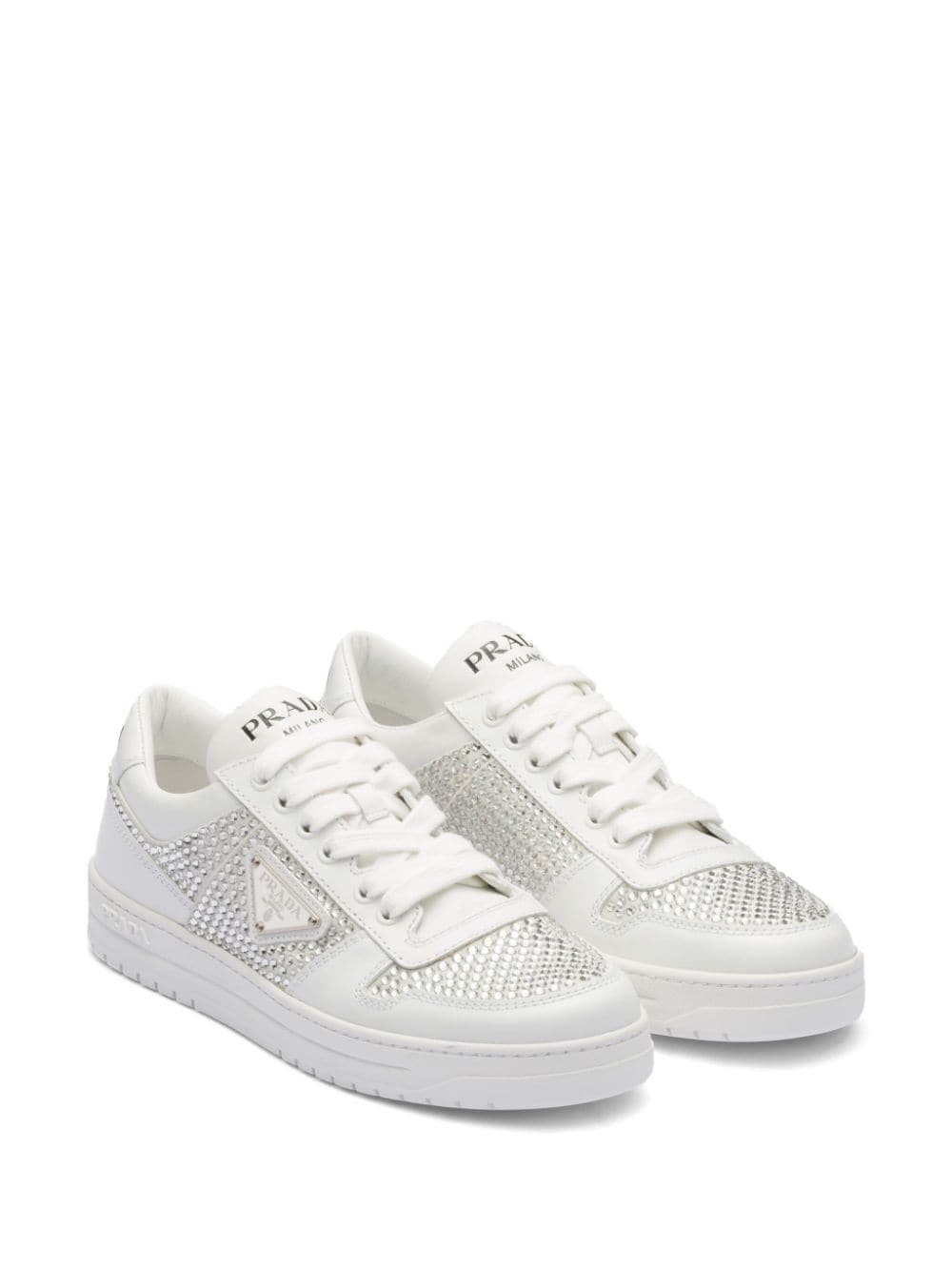 Prada crystal-embellished leather sneakers - Image 2
