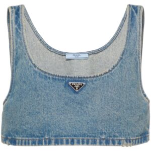 Prada triangle-logo denim crop top