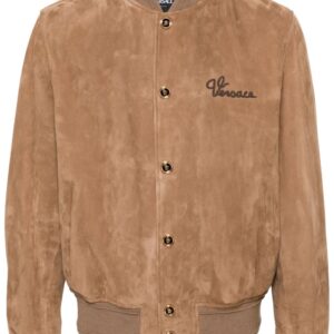 Versace logo-embroidered suede bomber jacket