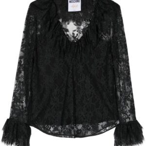 Moschino ruffled floral-lace blouse