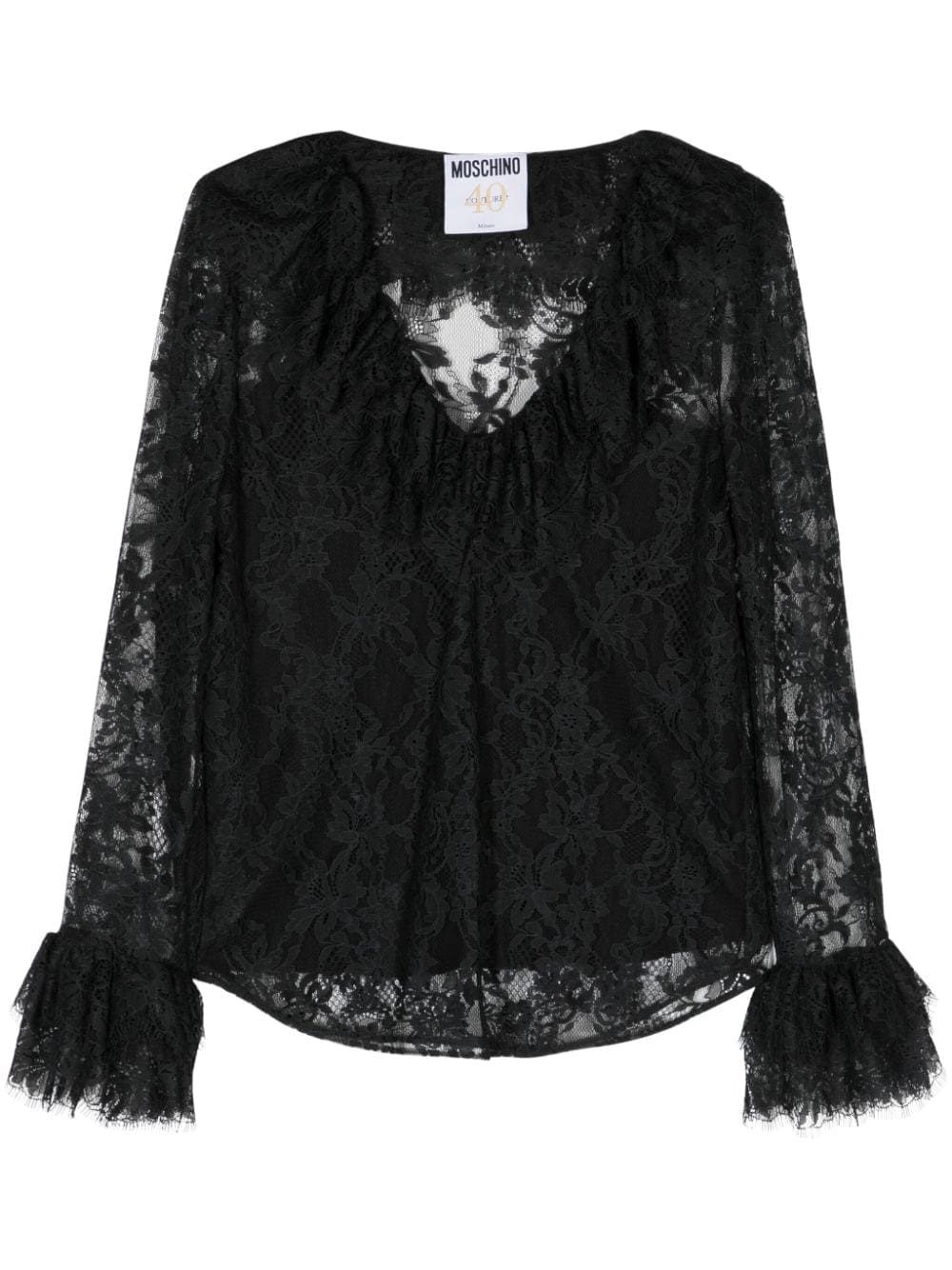Moschino ruffled floral-lace blouse