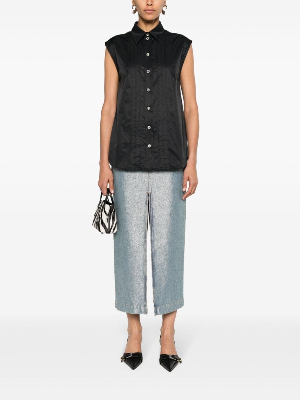 Moschino crystal-buttons sleeveless shirt - Image 2