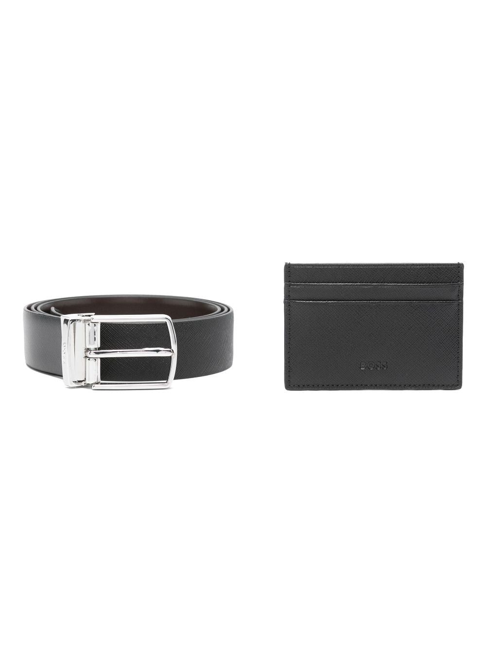 BOSS leather belt and card holder set