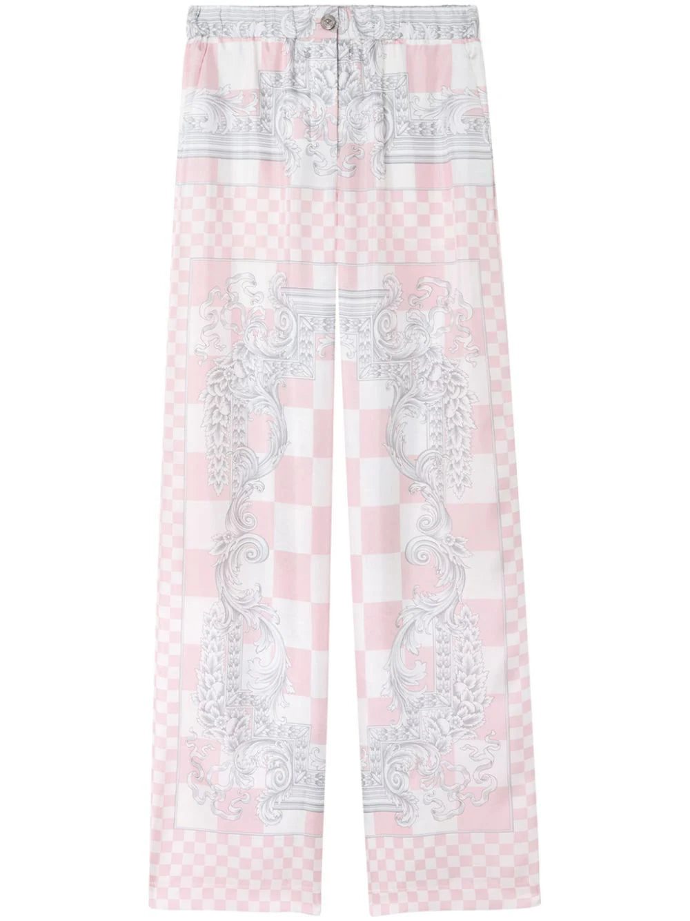 Versace graphic-print silk flared trousers