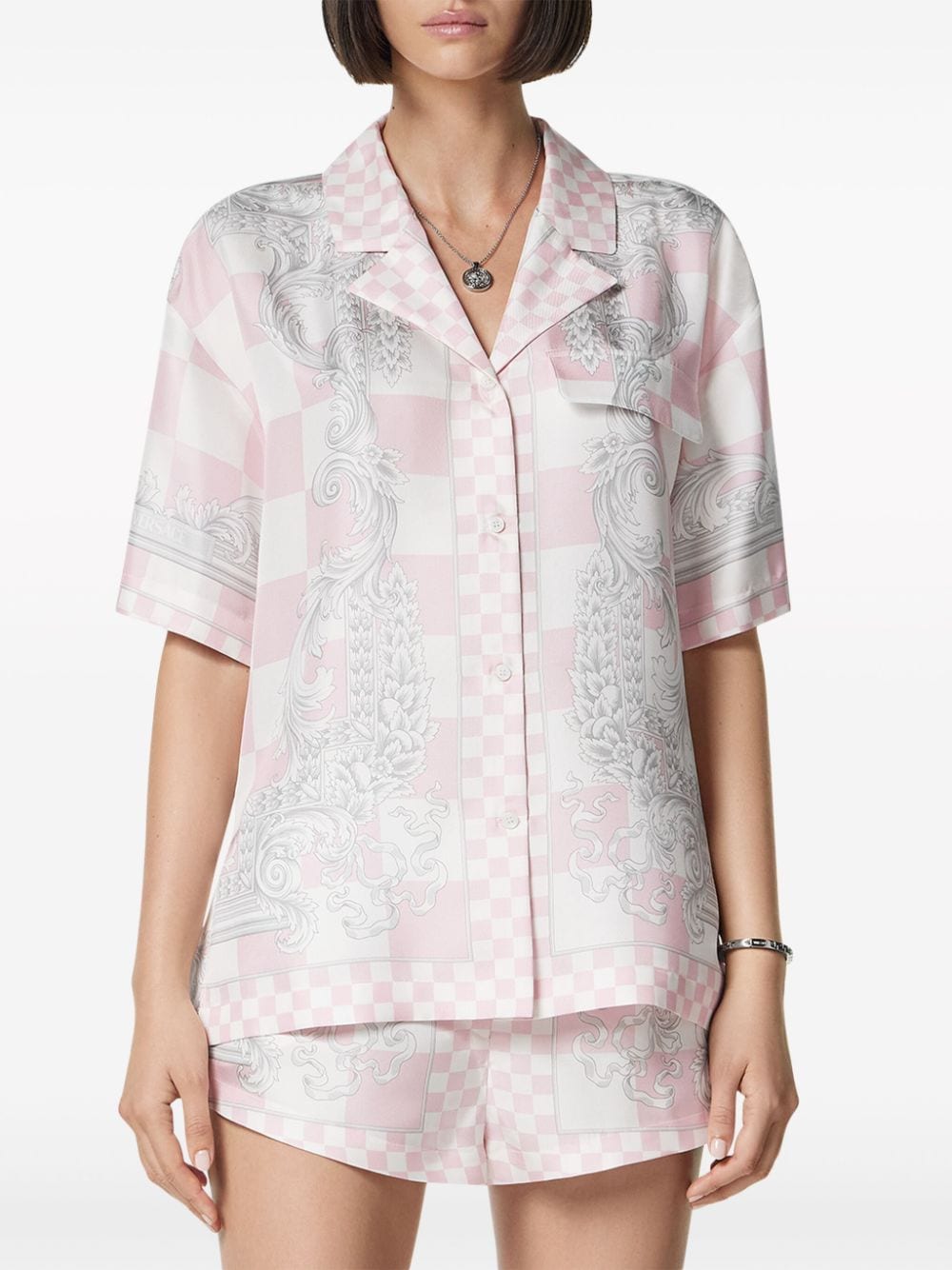 Versace Barocco-print checked silk shirt - Image 3