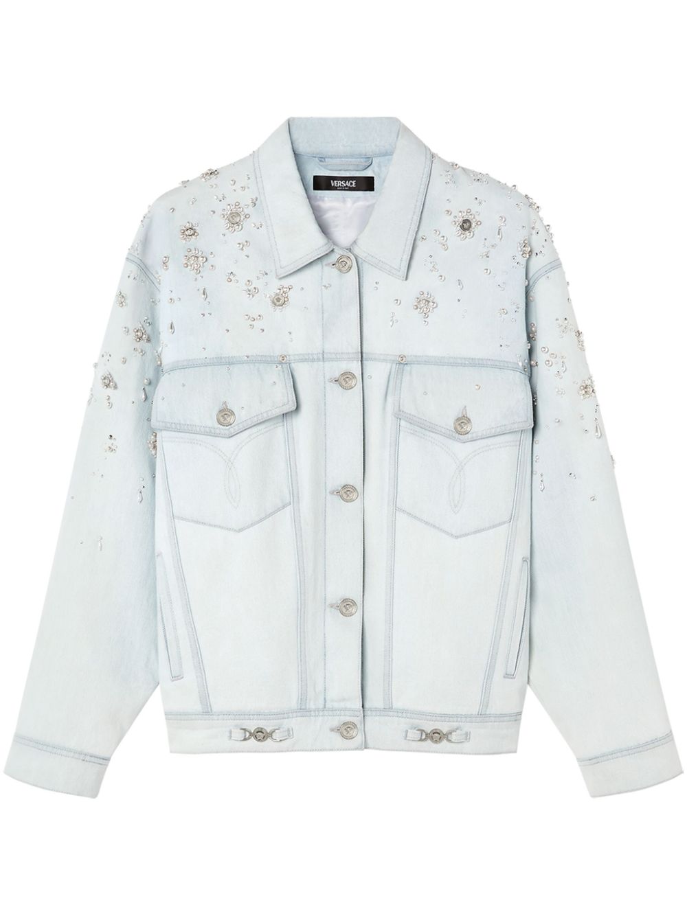 Versace pearl-embellished denim jacket