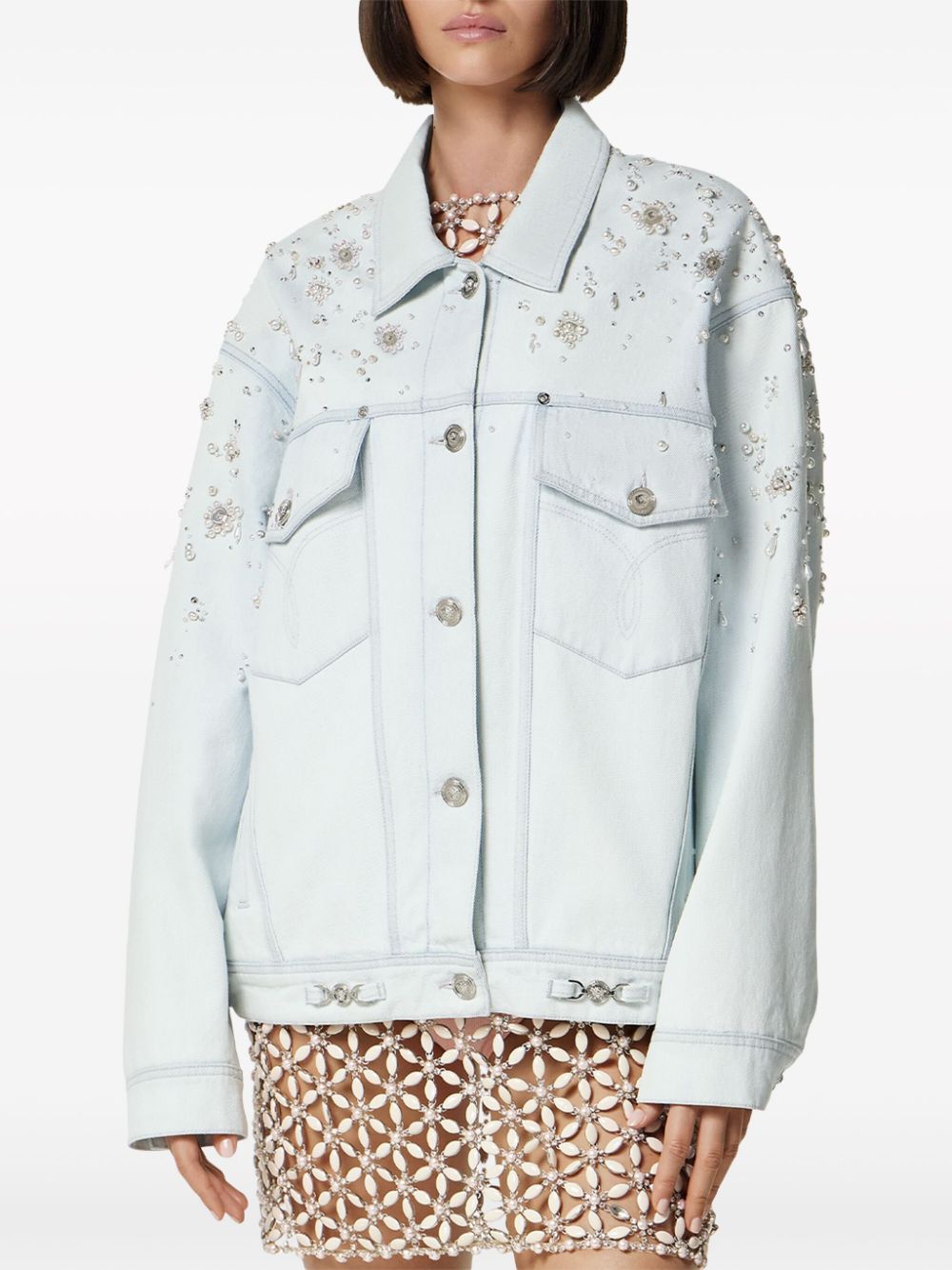 Versace pearl-embellished denim jacket - Image 3