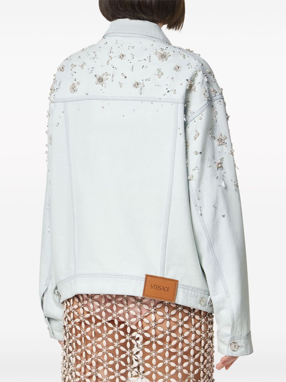 Versace pearl-embellished denim jacket - Image 4