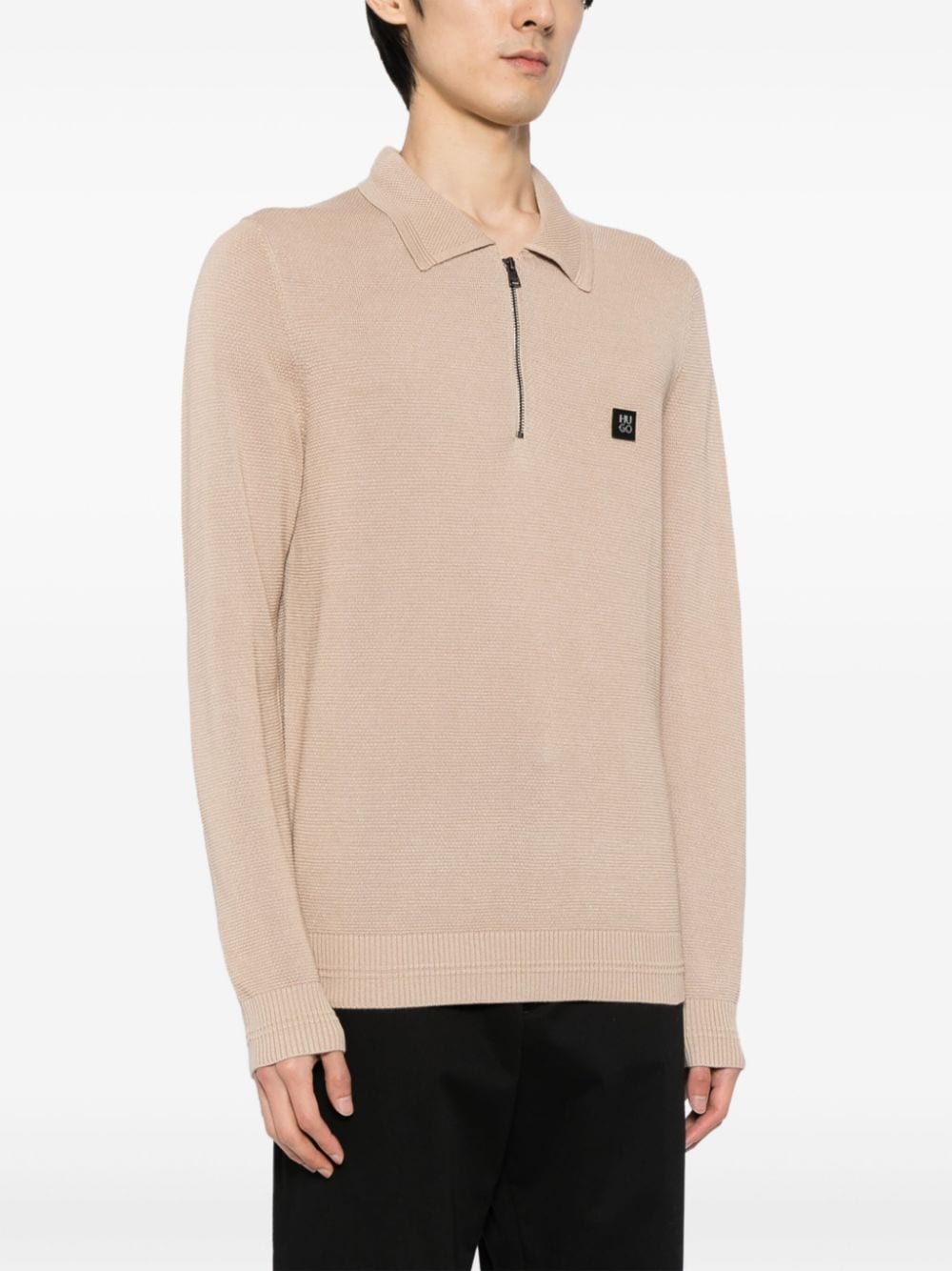 HUGO zip-front waffle-knit polo shirt - Image 3