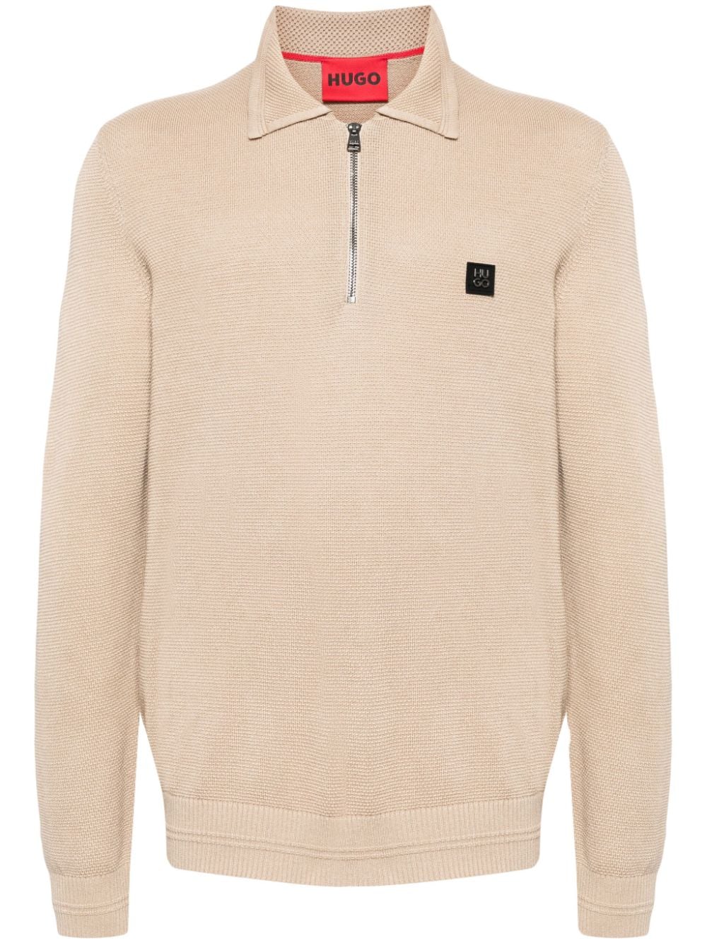 HUGO zip-front waffle-knit polo shirt