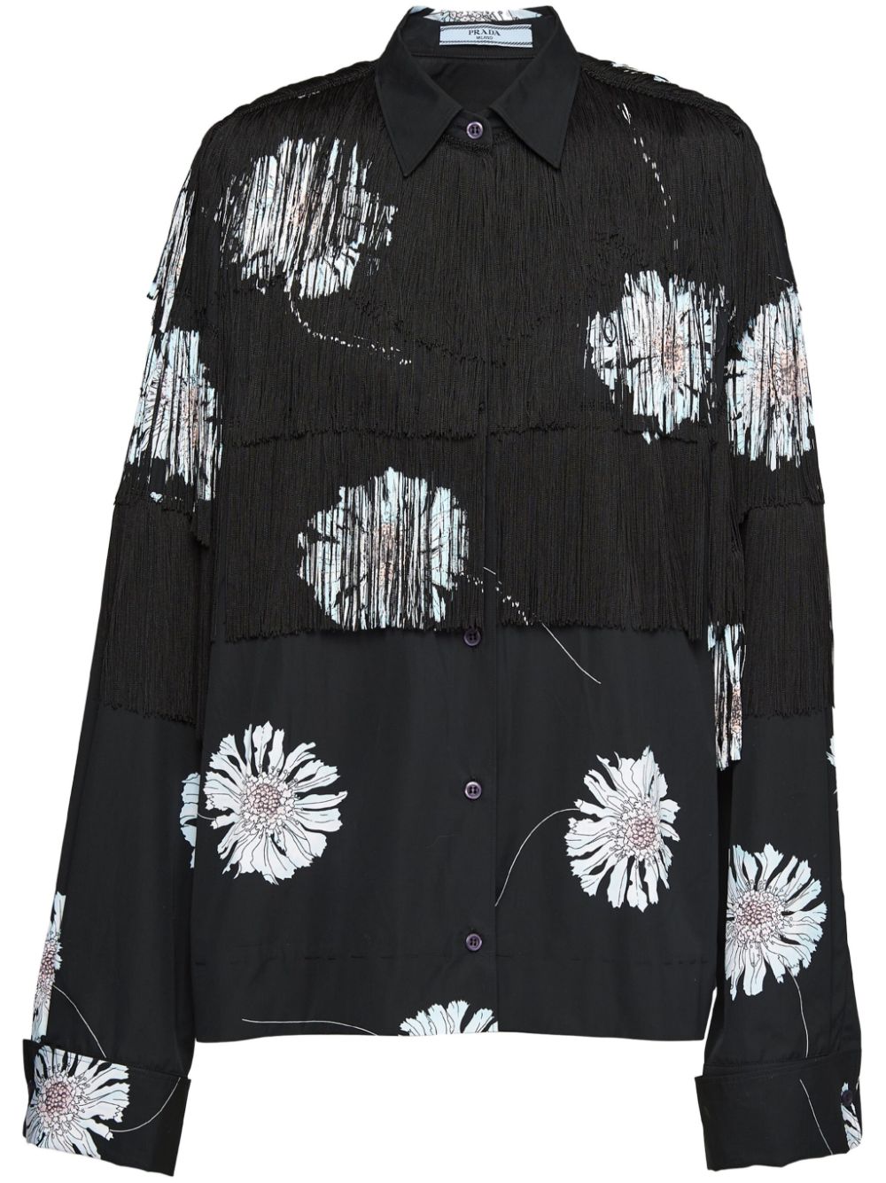 Prada floral-print fringed shirt