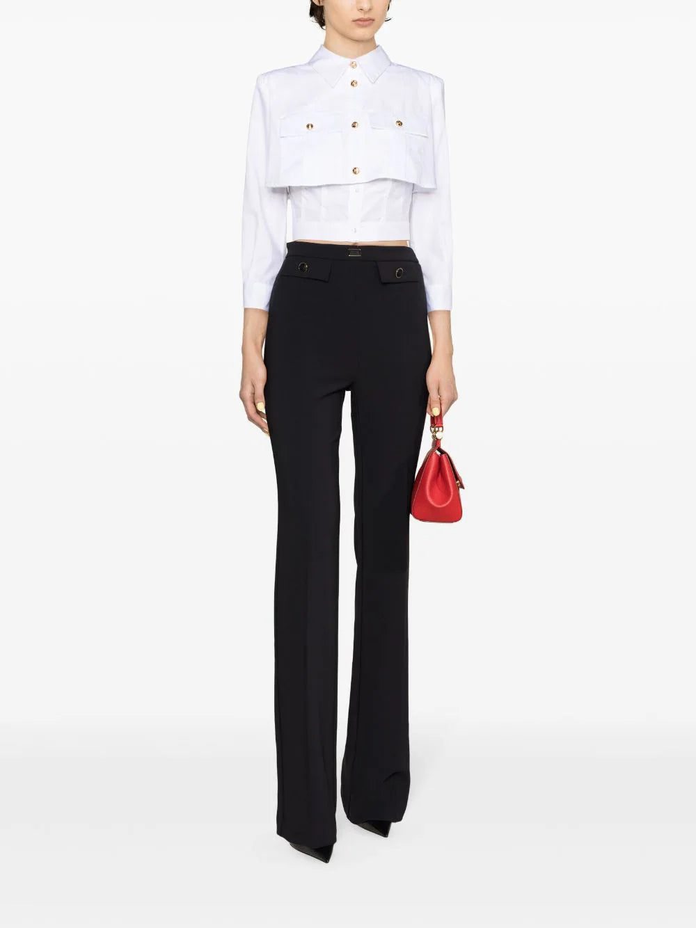 Elisabetta Franchi embossed-buttons crepe flared trousers - Image 2