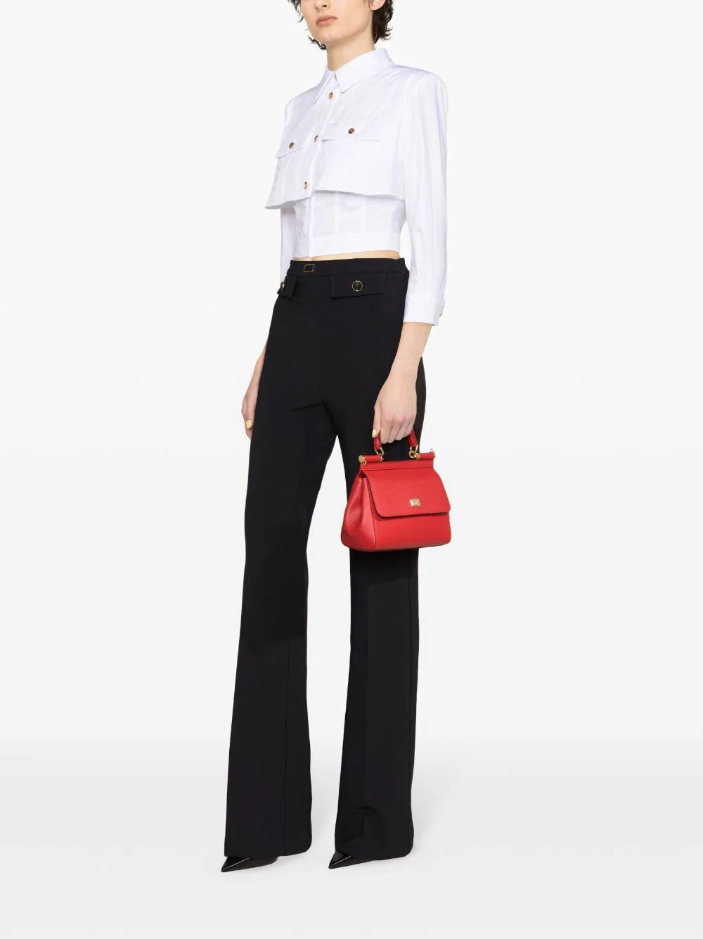 Elisabetta Franchi embossed-buttons crepe flared trousers - Image 3