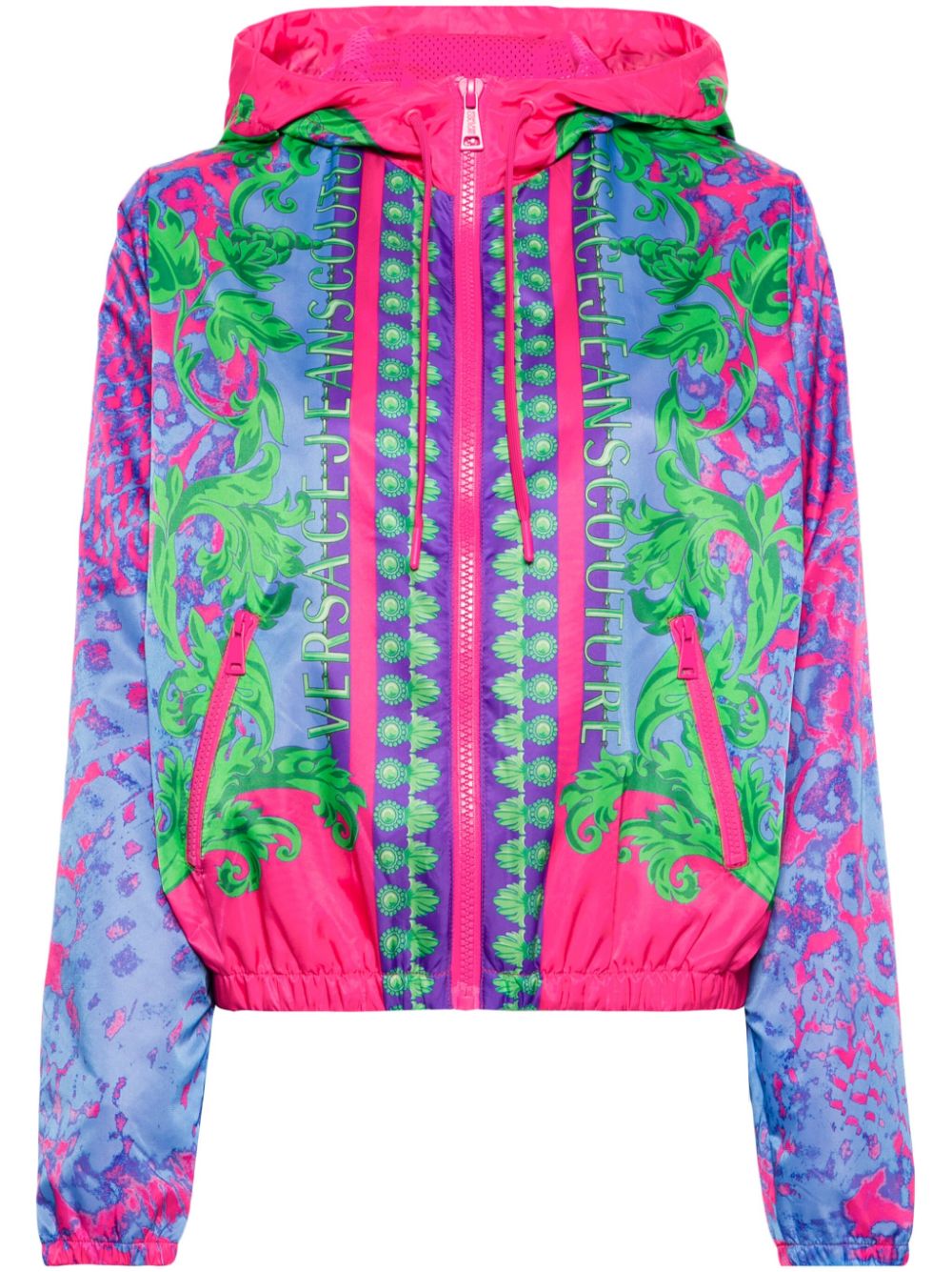 Versace Jeans Couture Animalier-print hooded windbreaker jacket
