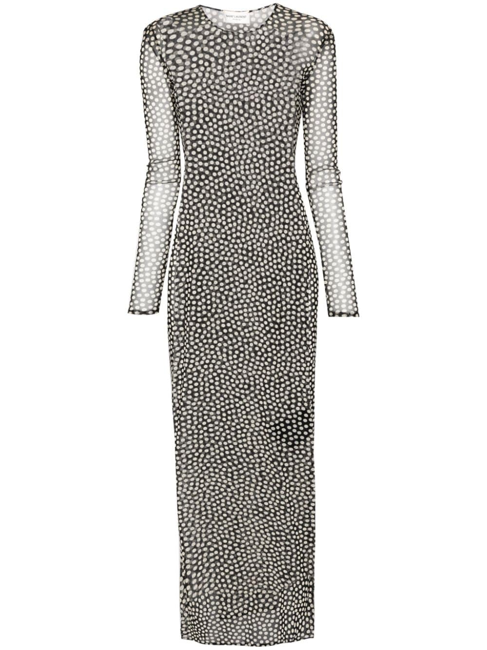 Saint Laurent polka-dot mesh maxi dress