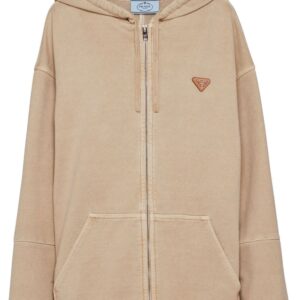 Prada logo-patch cotton fleece hoodie