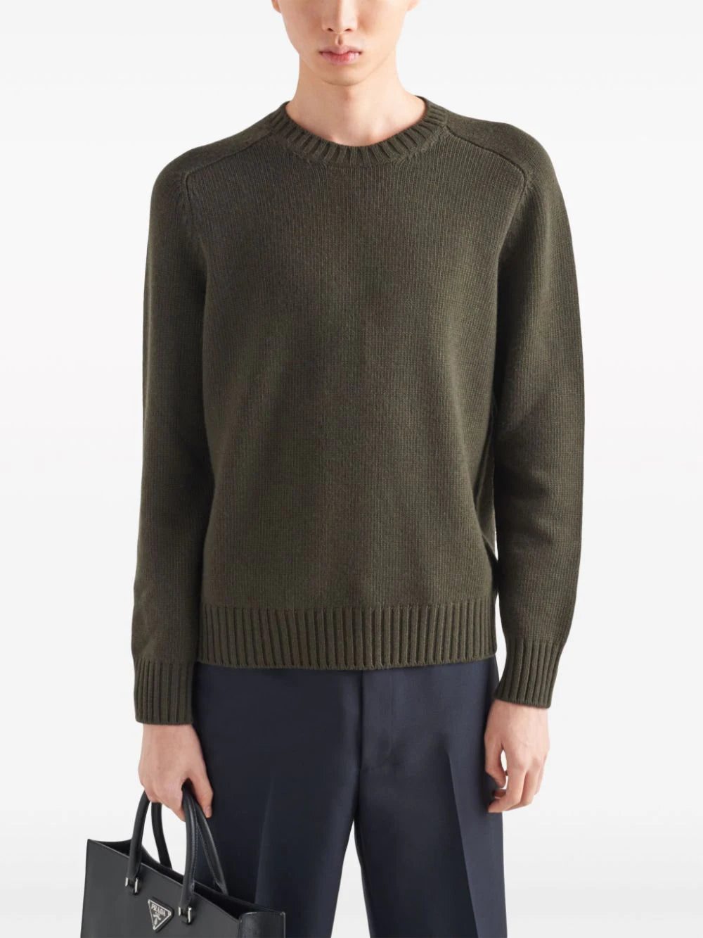 Prada triangle-logo crew-neck jumpe - Image 4