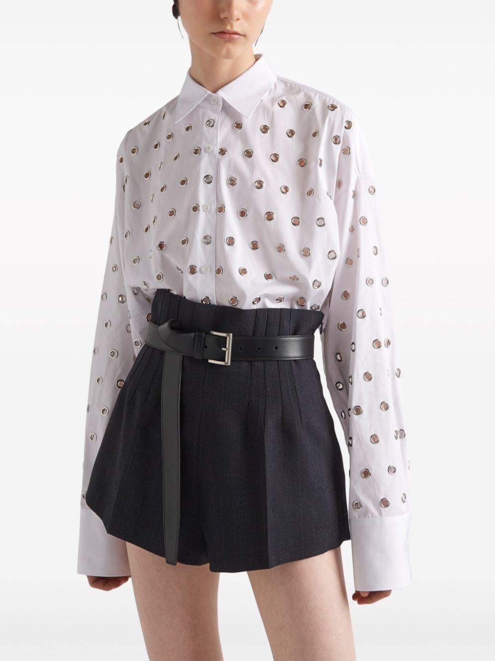 Prada eyelet-embellished cotton shirt - Image 3
