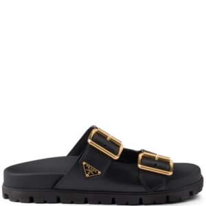 Prada triangle-logo leather slides