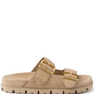 Prada triangle-logo suede slides