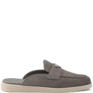 Prada triangle-logo backless suede loafers