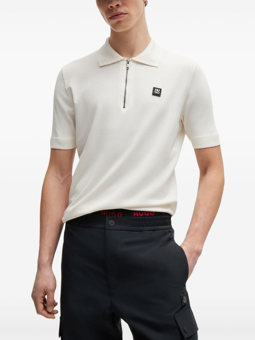 HUGO logo-appliqué zip-up polo shirt - Image 3