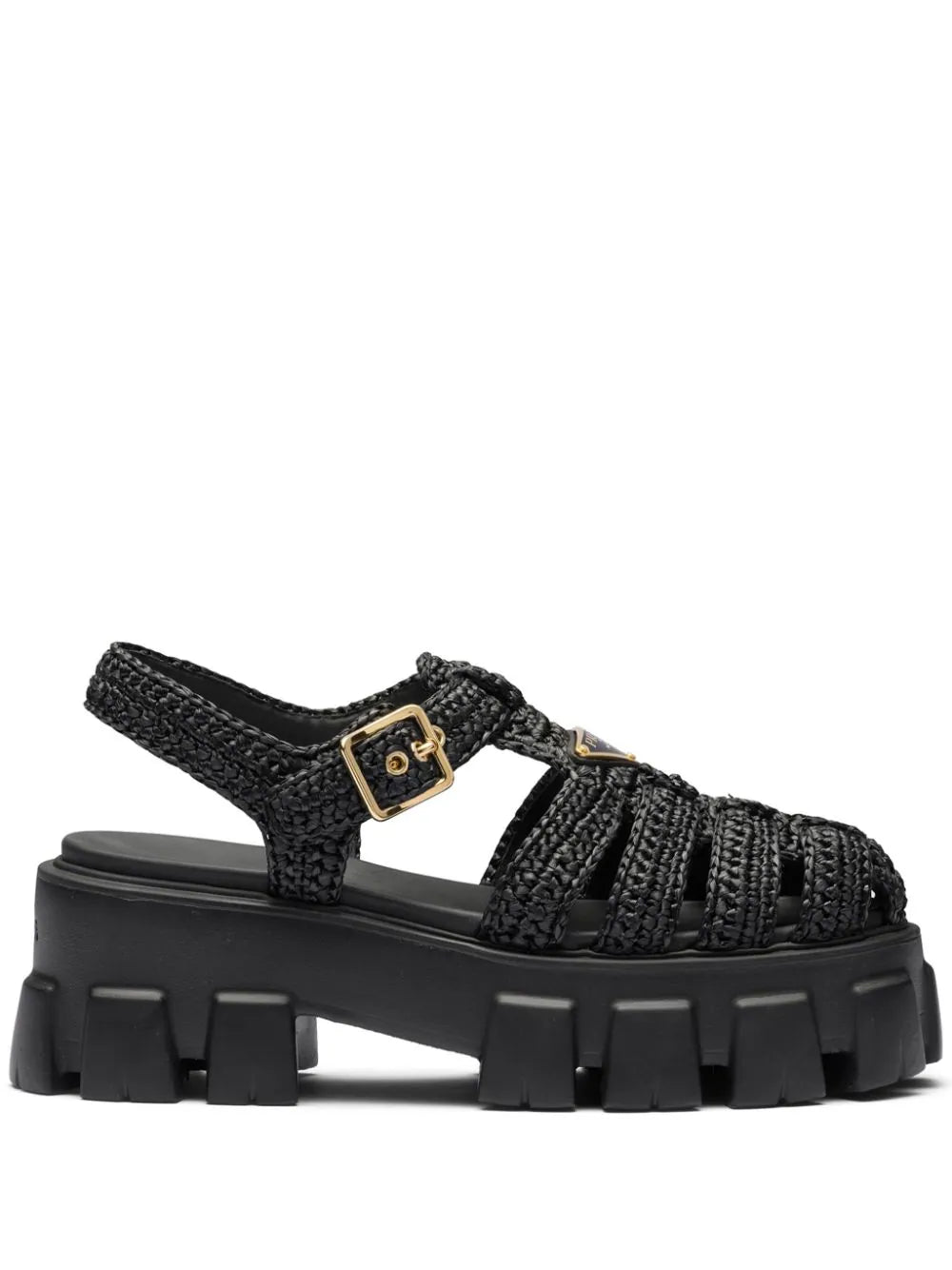 Prada caged flatform raffia sandals