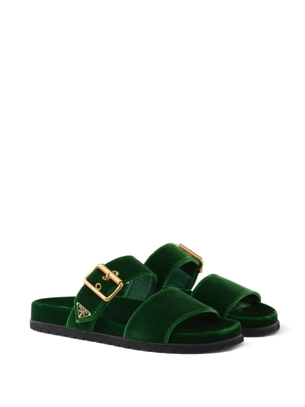 Prada enamel triangle-logo velvet slides - Image 2