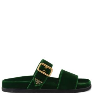 Prada enamel triangle-logo velvet slides