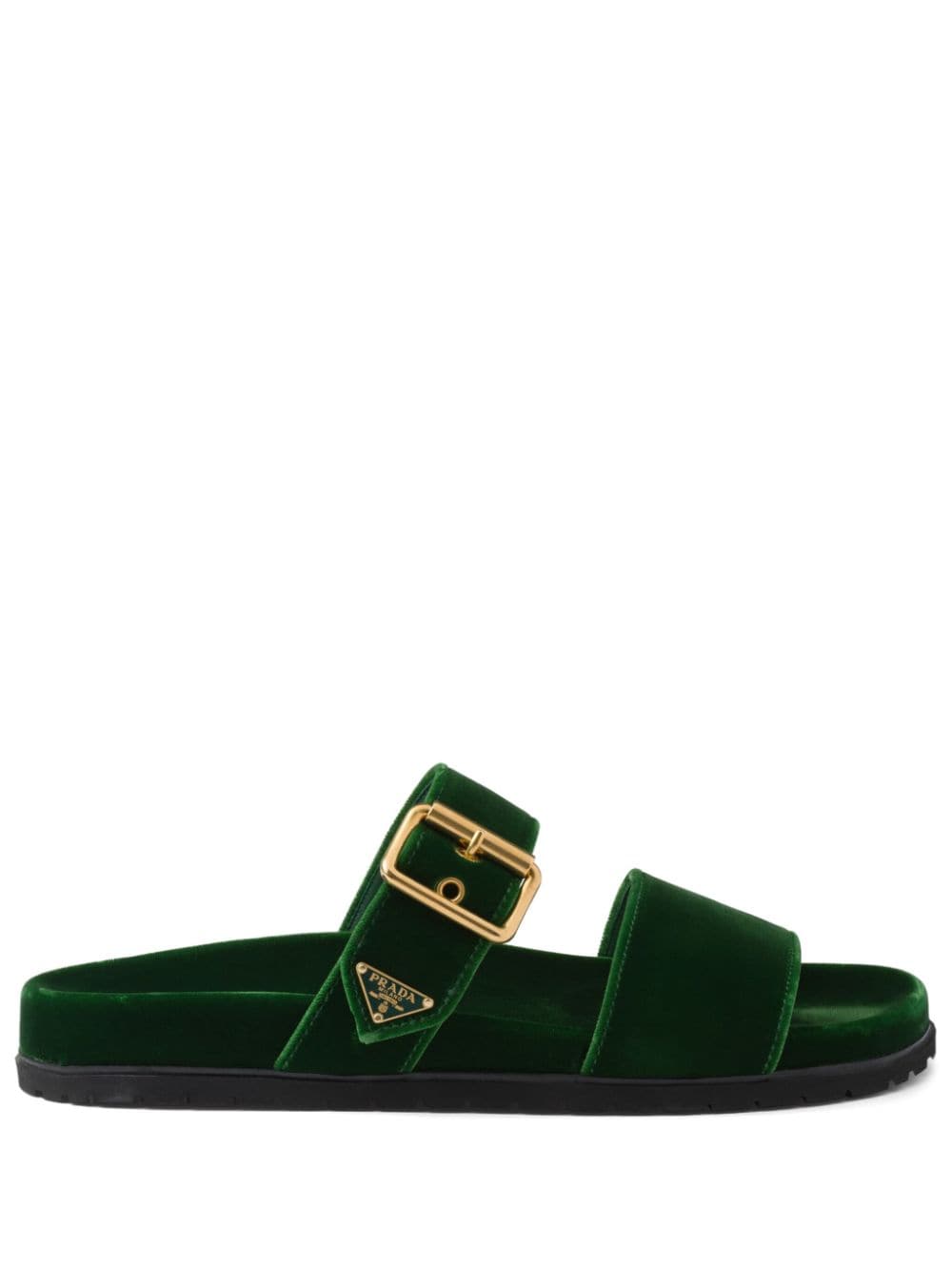 Prada enamel triangle-logo velvet slides