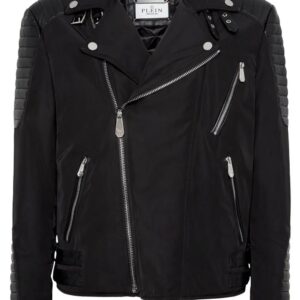 Philipp Plein padded-detail leather biker jacket