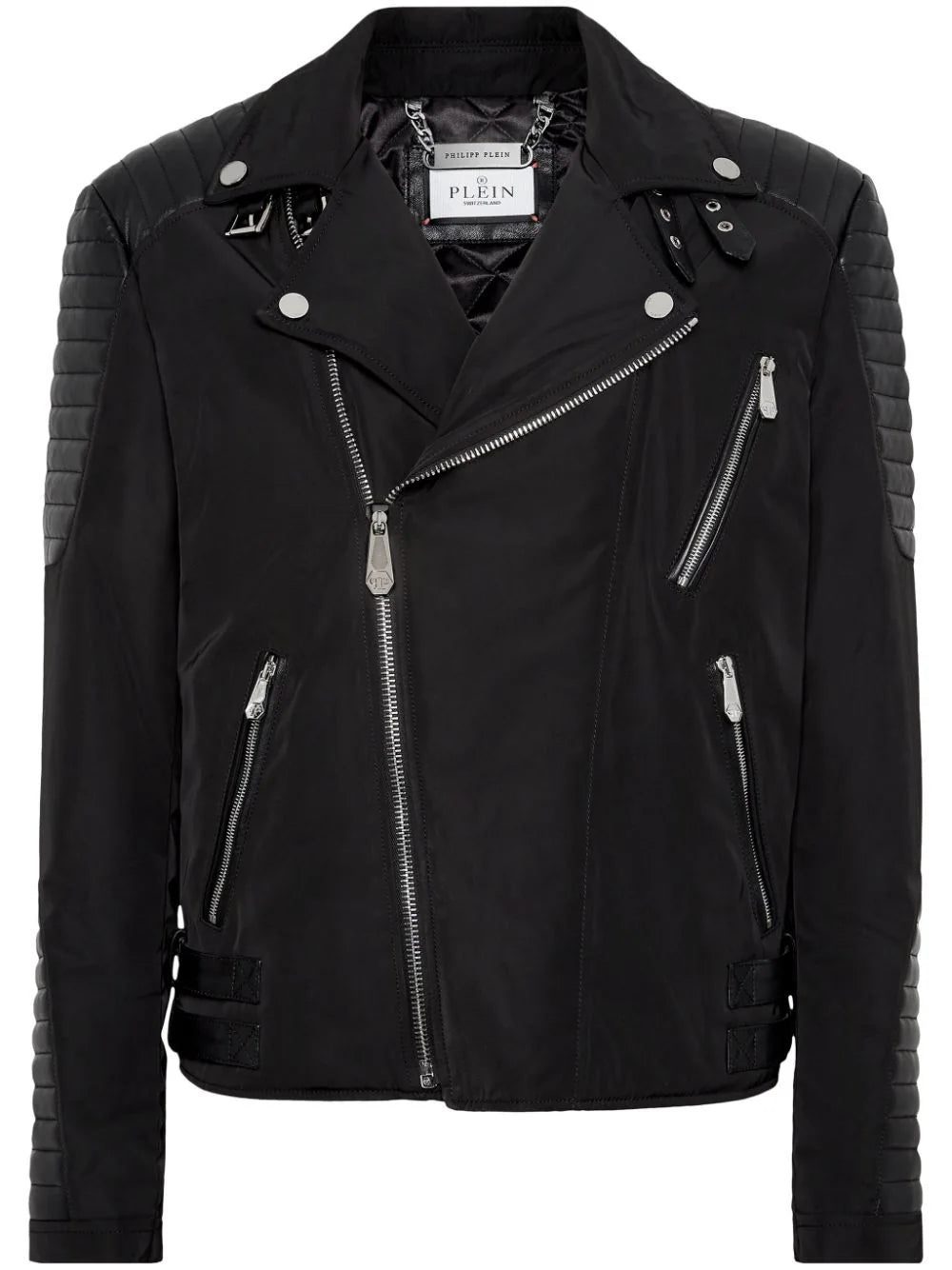 Philipp Plein padded-detail leather biker jacket