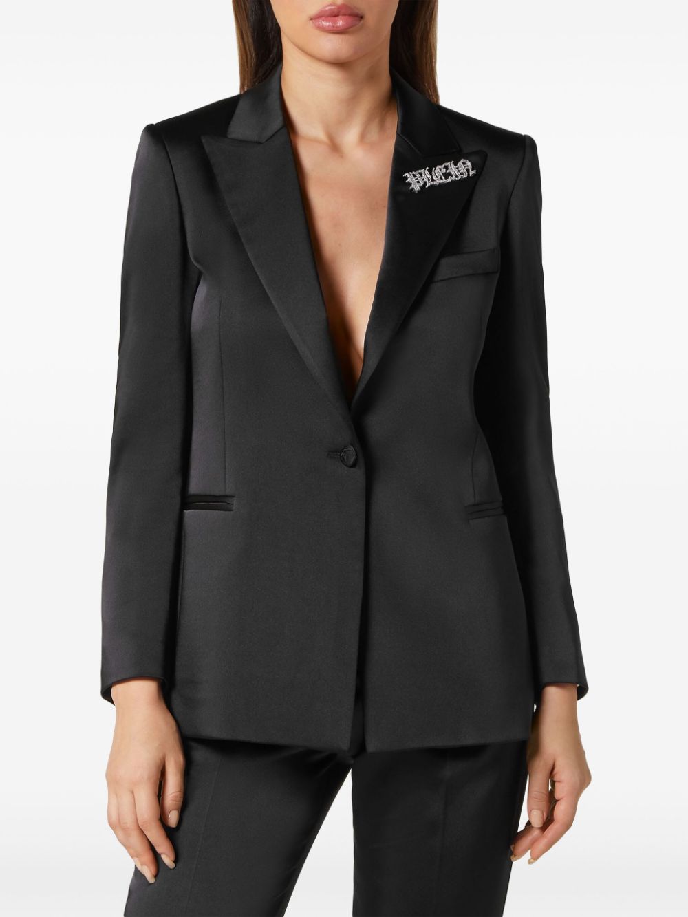 Philipp Plein logo-embellished satin blazer - Image 3