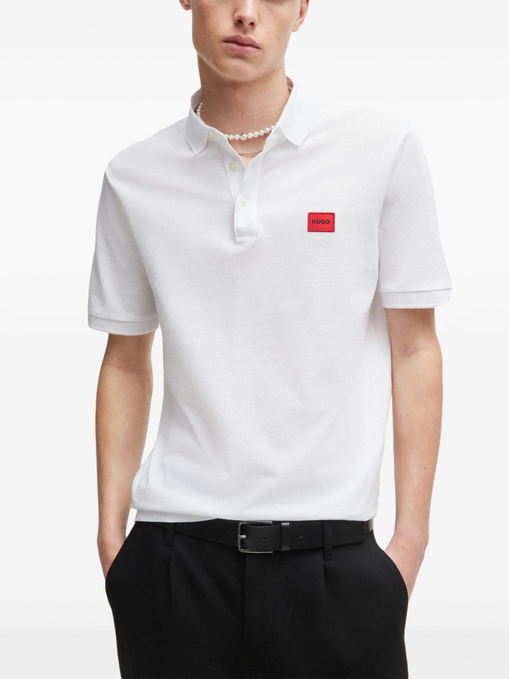 HUGO logo-appliqué cotton polo shirt - Image 3