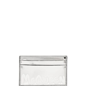 Alexander McQueen logo-print silver-tone card holder