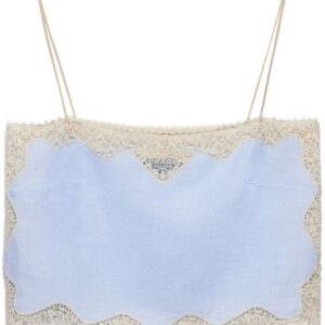 Prada lace-trimmed linen top