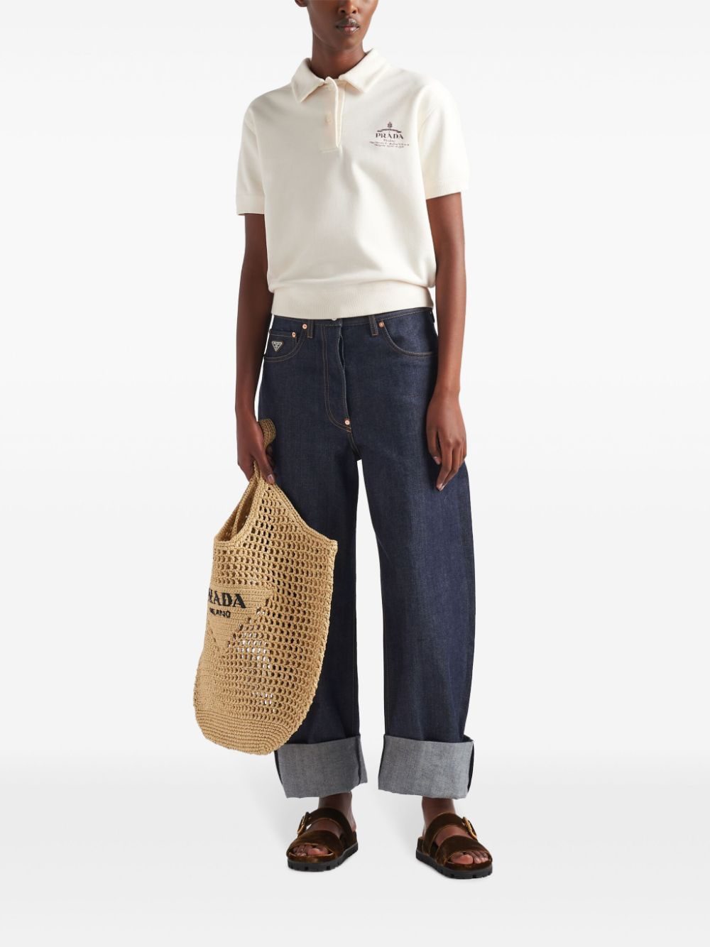 Prada logo-print fleece polo shirt - Image 2